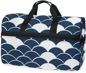 susiyo Blue White Scale Sports Gym Bag, Travel Duffel Bag with Shoes Compartment Overnight Weekender Workout Bag for Men Women
