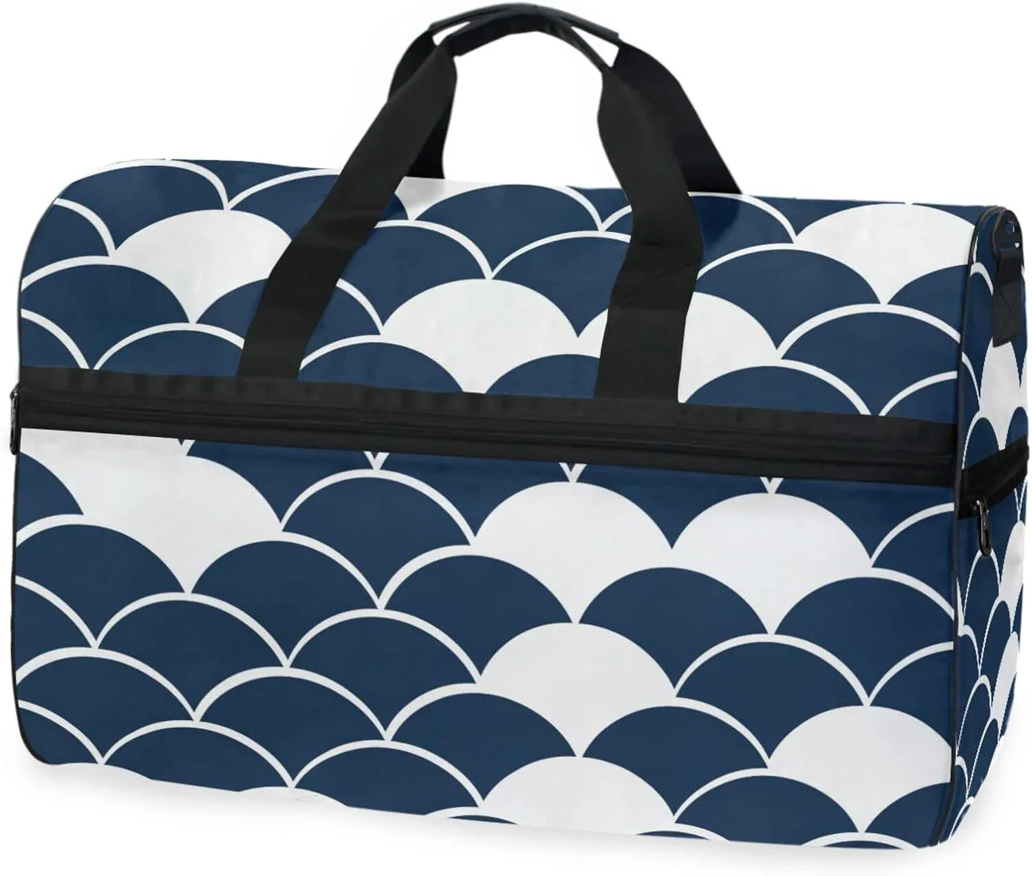 susiyo Blue White Scale Sports Gym Bag, Travel Duffel Bag with Shoes Compartment Overnight Weekender Workout Bag for Men Women