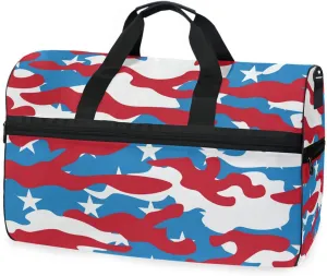 susiyo Camo Us Patriotic Stars Sports Gym Bag, Travel Duffel Bag with Shoes Compartment Overnight Weekender Workout Bag for Men Women