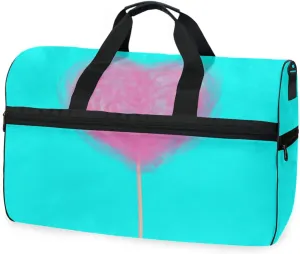 susiyo Candy Pink Heart Sports Gym Bag, Travel Duffel Bag with Shoes Compartment Overnight Weekender Workout Bag for Men Women