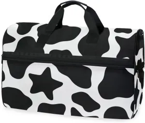 susiyo Cow Spots and Stars Sports Gym Bag, Travel Duffel Bag with Shoes Compartment Overnight Weekender Workout Bag for Men Women