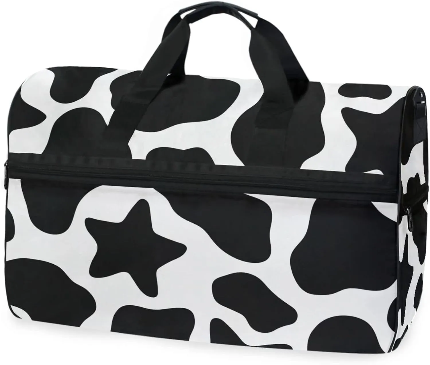 susiyo Cow Spots and Stars Sports Gym Bag, Travel Duffel Bag with Shoes Compartment Overnight Weekender Workout Bag for Men Women