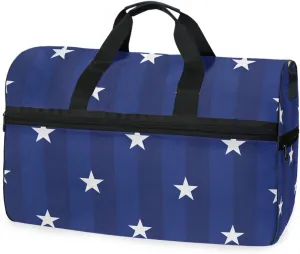 susiyo Dark Blue Stripes Stars Sports Gym Bag, Travel Duffel Bag with Shoes Compartment Overnight Weekender Workout Bag for Men Women