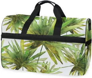 susiyo Drawing Palm Leaves Sports Gym Bag, Travel Duffel Bag with Shoes Compartment Overnight Weekender Workout Bag for Men Women