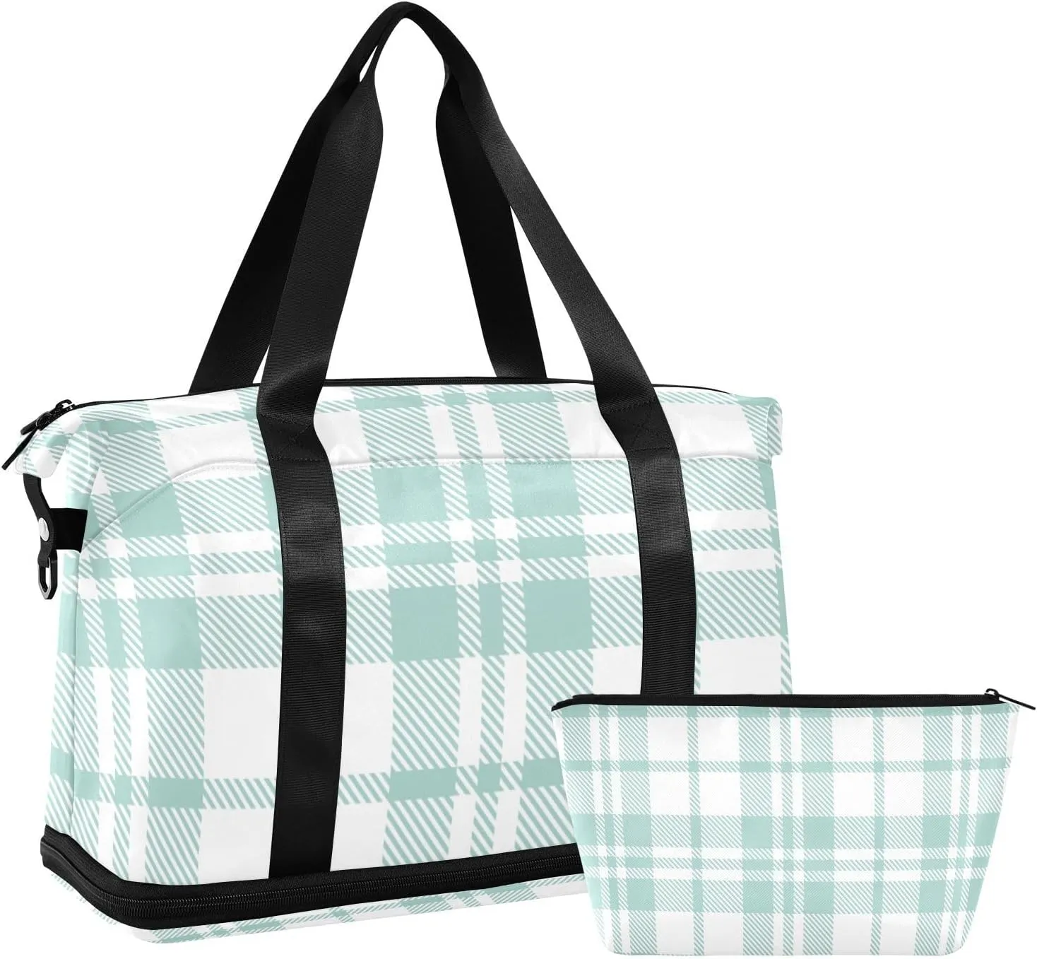 susiyo Duffel Bags Gym Bag for Women, Tartan Green Plaid Sports Travel Duffel Bag with Shoes Compartment, Perfect for Travel, Gym