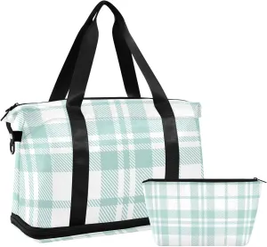 susiyo Duffel Bags Gym Bag for Women, Tartan Green Plaid Sports Travel Duffel Bag with Shoes Compartment, Perfect for Travel, Gym