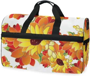 susiyo Elegance Yellow Floral Sports Gym Bag, Travel Duffel Bag with Shoes Compartment Overnight Weekender Workout Bag for Men Women
