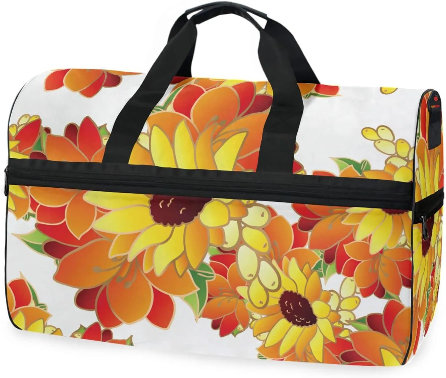 susiyo Elegance Yellow Floral Sports Gym Bag, Travel Duffel Bag with Shoes Compartment Overnight Weekender Workout Bag for Men Women