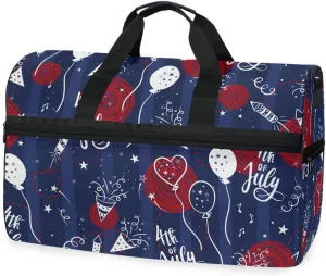 susiyo Fun 4th Of July Sports Gym Bag, Travel Duffel Bag with Shoes Compartment Overnight Weekender Workout Bag for Men Women