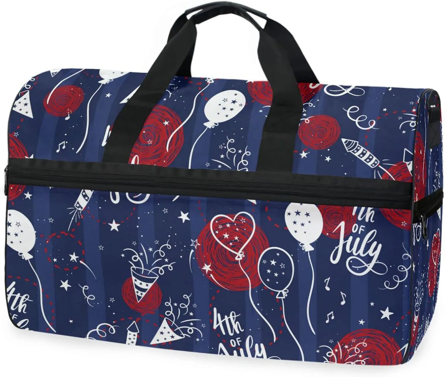 susiyo Fun 4th Of July Sports Gym Bag, Travel Duffel Bag with Shoes Compartment Overnight Weekender Workout Bag for Men Women