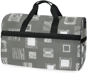 susiyo Geometrical Squares Grey Sports Gym Bag, Travel Duffel Bag with Shoes Compartment Overnight Weekender Workout Bag for Men Women