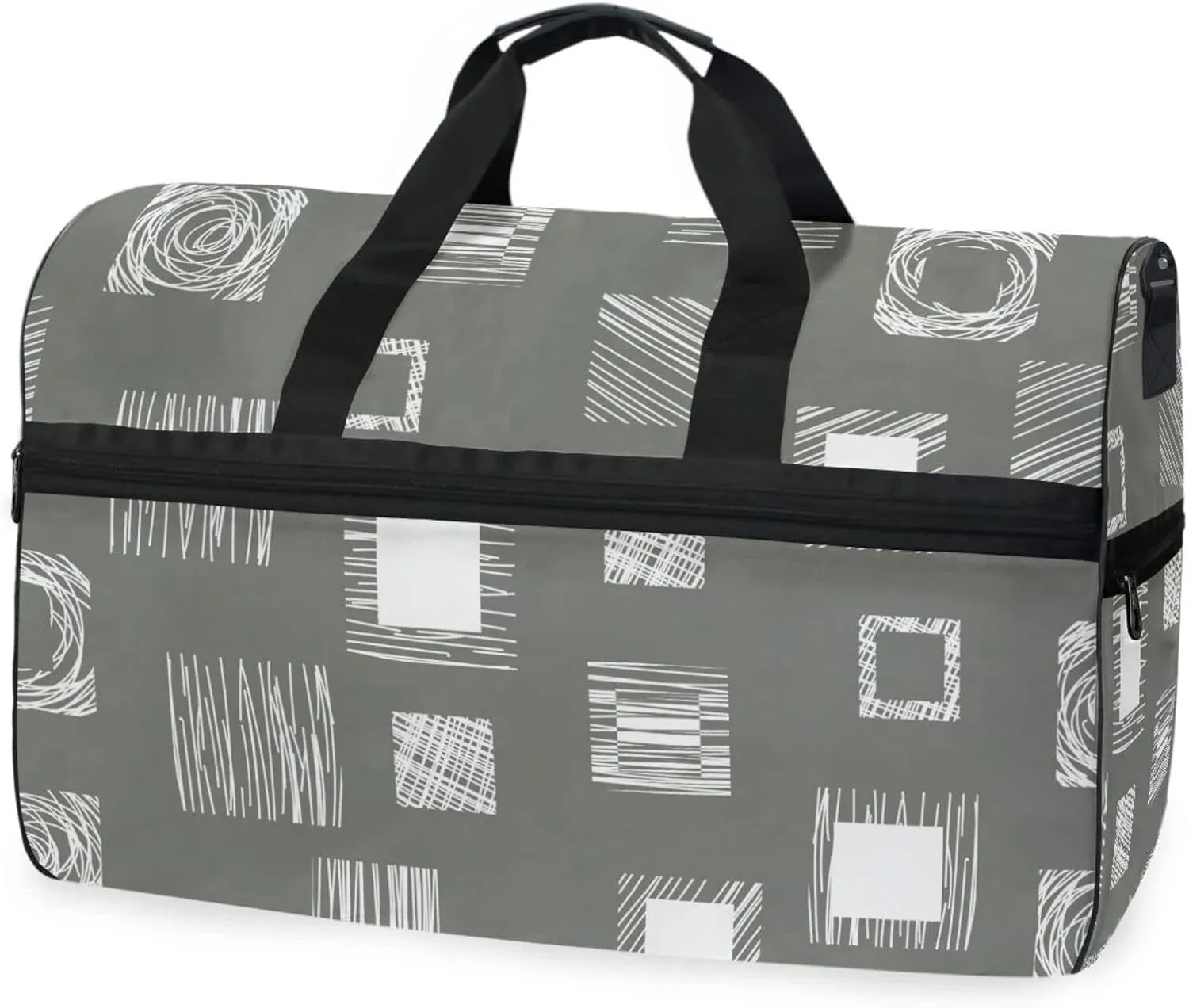 susiyo Geometrical Squares Grey Sports Gym Bag, Travel Duffel Bag with Shoes Compartment Overnight Weekender Workout Bag for Men Women