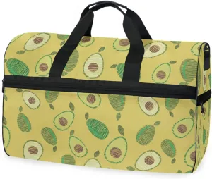 susiyo Hand Drawn Avocado Sports Gym Bag, Travel Duffel Bag with Shoes Compartment Overnight Weekender Workout Bag for Men Women