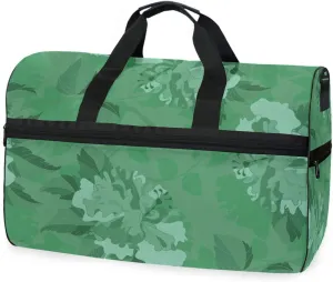 susiyo Hibiscus Flowers Green Sports Gym Bag, Travel Duffel Bag with Shoes Compartment Overnight Weekender Workout Bag for Men Women