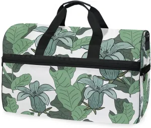 susiyo Leaves and Exotic Flowers Sports Gym Bag, Travel Duffel Bag with Shoes Compartment Overnight Weekender Workout Bag for Men Women
