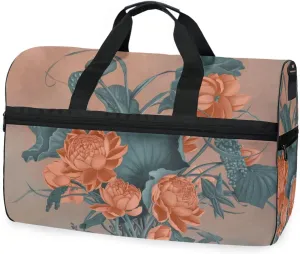 susiyo Lotus and Wild Grass Sports Gym Bag, Travel Duffel Bag with Shoes Compartment Overnight Weekender Workout Bag for Men Women