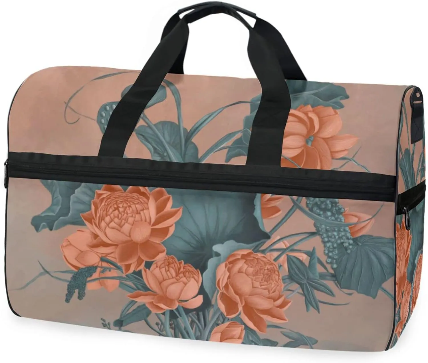 susiyo Lotus and Wild Grass Sports Gym Bag, Travel Duffel Bag with Shoes Compartment Overnight Weekender Workout Bag for Men Women