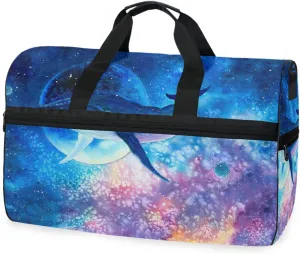 susiyo Painting Whale Space Sports Gym Bag, Travel Duffel Bag with Shoes Compartment Overnight Weekender Workout Bag for Men Women