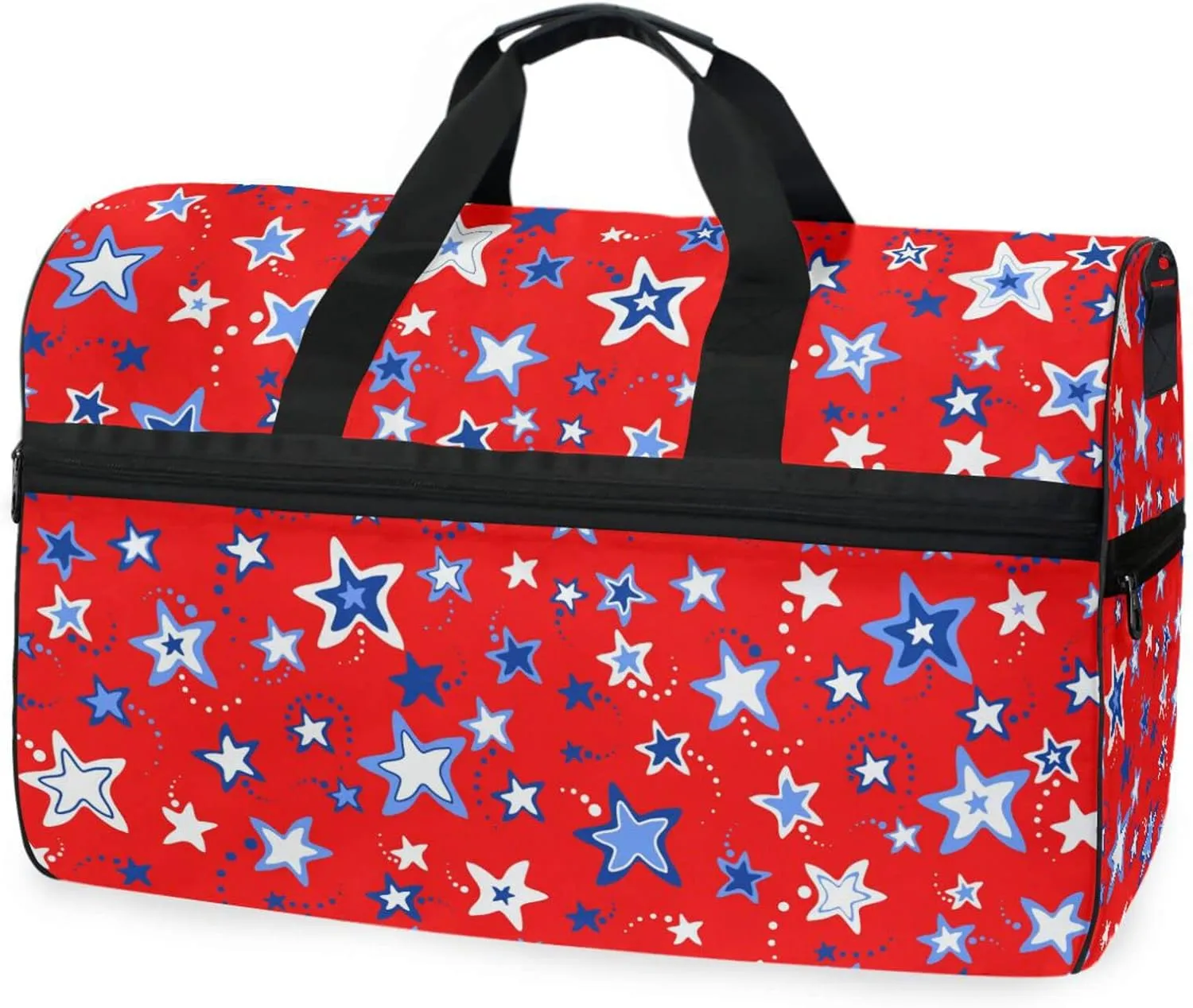 susiyo Red and Blue Stars Sports Gym Bag, Travel Duffel Bag with Shoes Compartment Overnight Weekender Workout Bag for Men Women