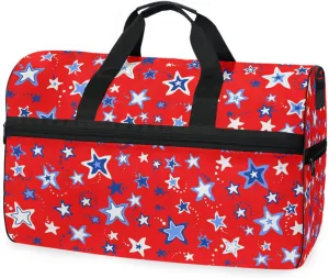 susiyo Red and Blue Stars Sports Gym Bag, Travel Duffel Bag with Shoes Compartment Overnight Weekender Workout Bag for Men Women