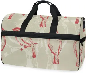 susiyo Red and White Birds Sports Gym Bag, Travel Duffel Bag with Shoes Compartment Overnight Weekender Workout Bag for Men Women