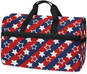 susiyo Star Flag Colors Usa Blue Red White Sports Gym Bag, Travel Duffel Bag with Shoes Compartment Overnight Weekender Workout Bag for Men Women