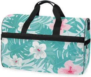 susiyo Tropical Flowers and Leaves Sports Gym Bag, Travel Duffel Bag with Shoes Compartment Overnight Weekender Workout Bag for Men Women