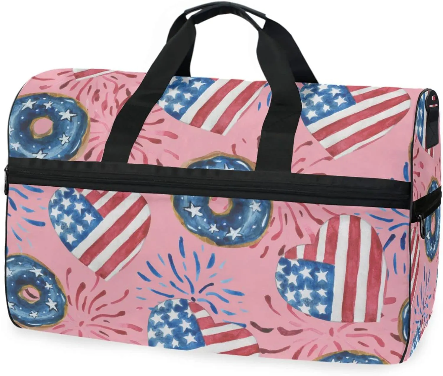 susiyo Usa Star-striped Flag Sports Gym Bag, Travel Duffel Bag with Shoes Compartment Overnight Weekender Workout Bag for Men Women