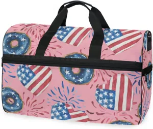 susiyo Usa Star-striped Flag Sports Gym Bag, Travel Duffel Bag with Shoes Compartment Overnight Weekender Workout Bag for Men Women