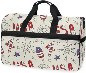 susiyo Vintage American Stars Sports Gym Bag, Travel Duffel Bag with Shoes Compartment Overnight Weekender Workout Bag for Men Women