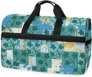 susiyo Vintage Green Floral Sports Gym Bag, Travel Duffel Bag with Shoes Compartment Overnight Weekender Workout Bag for Men Women