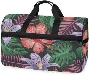 susiyo Vintage Tropical Floral Leaves Sports Gym Bag, Travel Duffel Bag with Shoes Compartment Overnight Weekender Workout Bag for Men Women