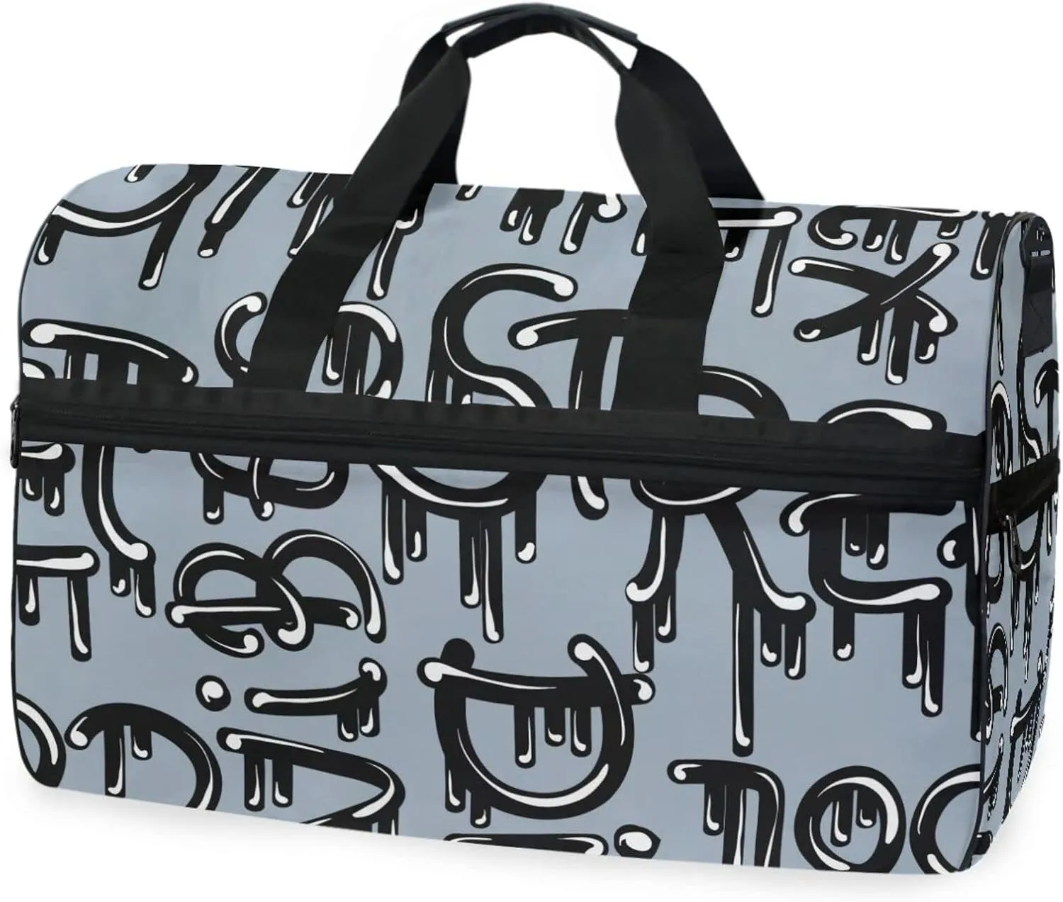 susiyo Words Art Graffiti Blue Sports Gym Bag, Travel Duffel Bag with Shoes Compartment Overnight Weekender Workout Bag for Men Women