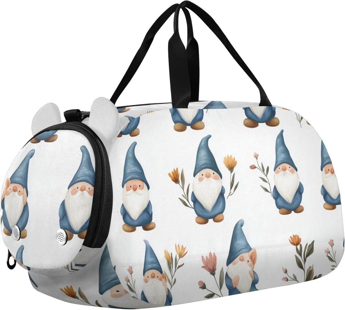 Sweet Blue Gnomes White Small Gym Bag with Shoes Compartment Large Capacity Sport Gym Tote Bags for Travel, Sports, Duffel, Weekender