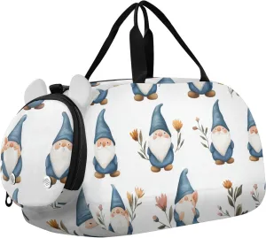 Sweet Blue Gnomes White Small Gym Bag with Shoes Compartment Large Capacity Sport Gym Tote Bags for Travel, Sports, Duffel, Weekender