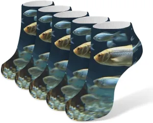Swimming Fish Ankle Socks Soft Breathable No Show Socks Comfortable Cotton Low Cut Casual Socks for Women Men 5 Pairs