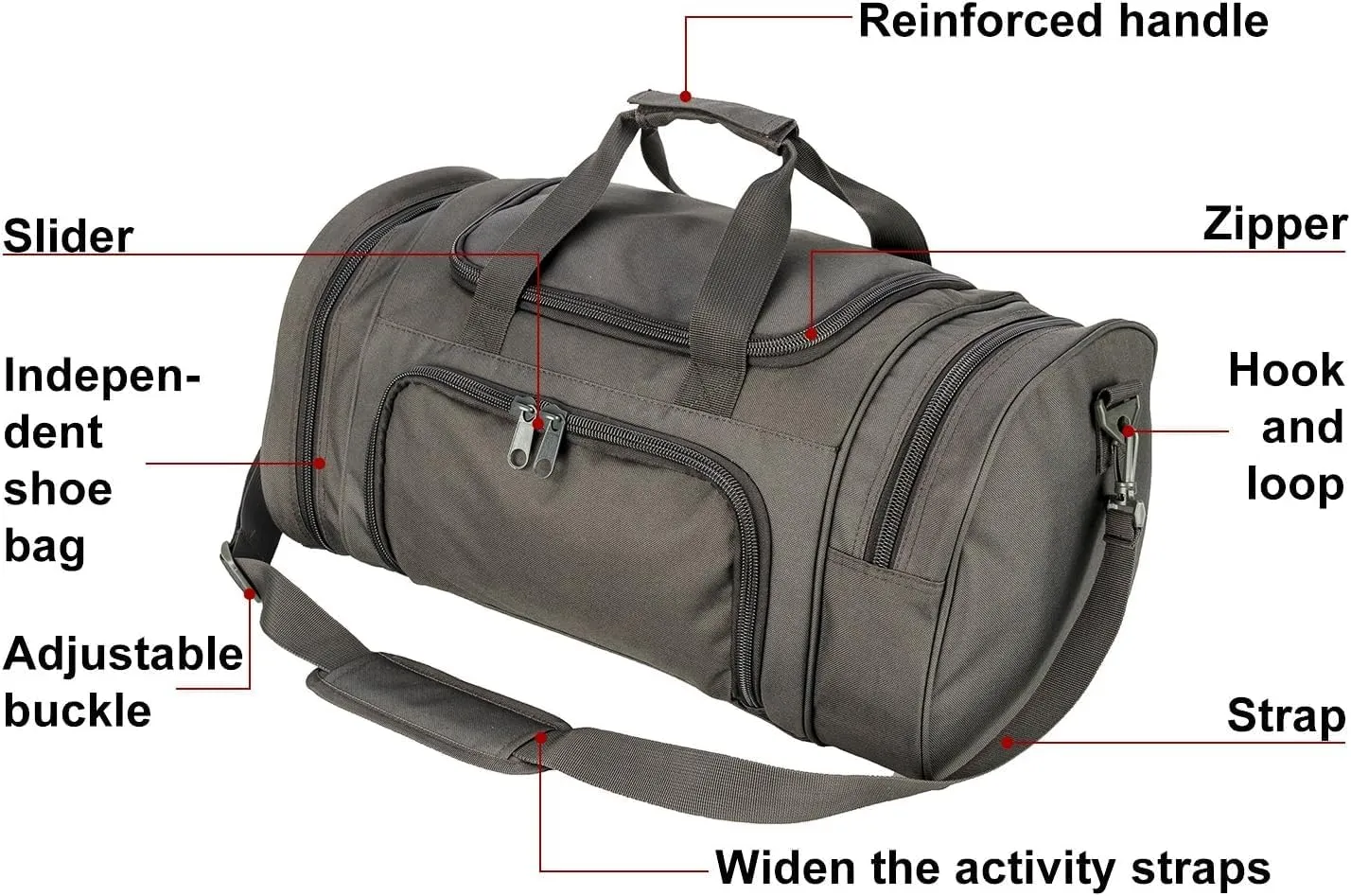 Tactical Travel Duffle Bag with Shoes Compartment Weekender Bags Carry On Overnight Bag For Men and Women Gym Sports Tote Pocket, Gray