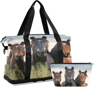 Three Horses Gym Bag for Men Women with Shoes Compartment & Wet Pocket Sport Travel Duffel Bag Waterproof Weekender Overnight Bag
