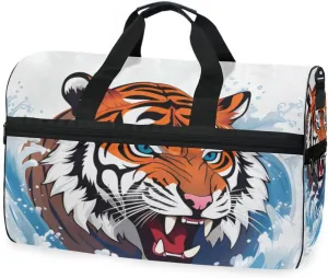 Tiger Illustration Travel Duffel Bag Luggage Sports Gym Bags With Shoes Compartment Large Capacity Lightweight Duffle Bag For Men Women