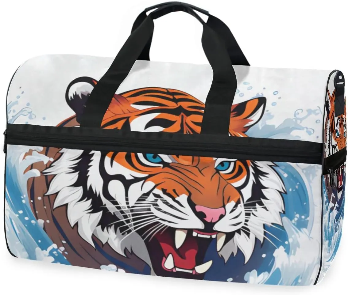 Tiger Illustration Travel Duffel Bag Luggage Sports Gym Bags With Shoes Compartment Large Capacity Lightweight Duffle Bag For Men Women