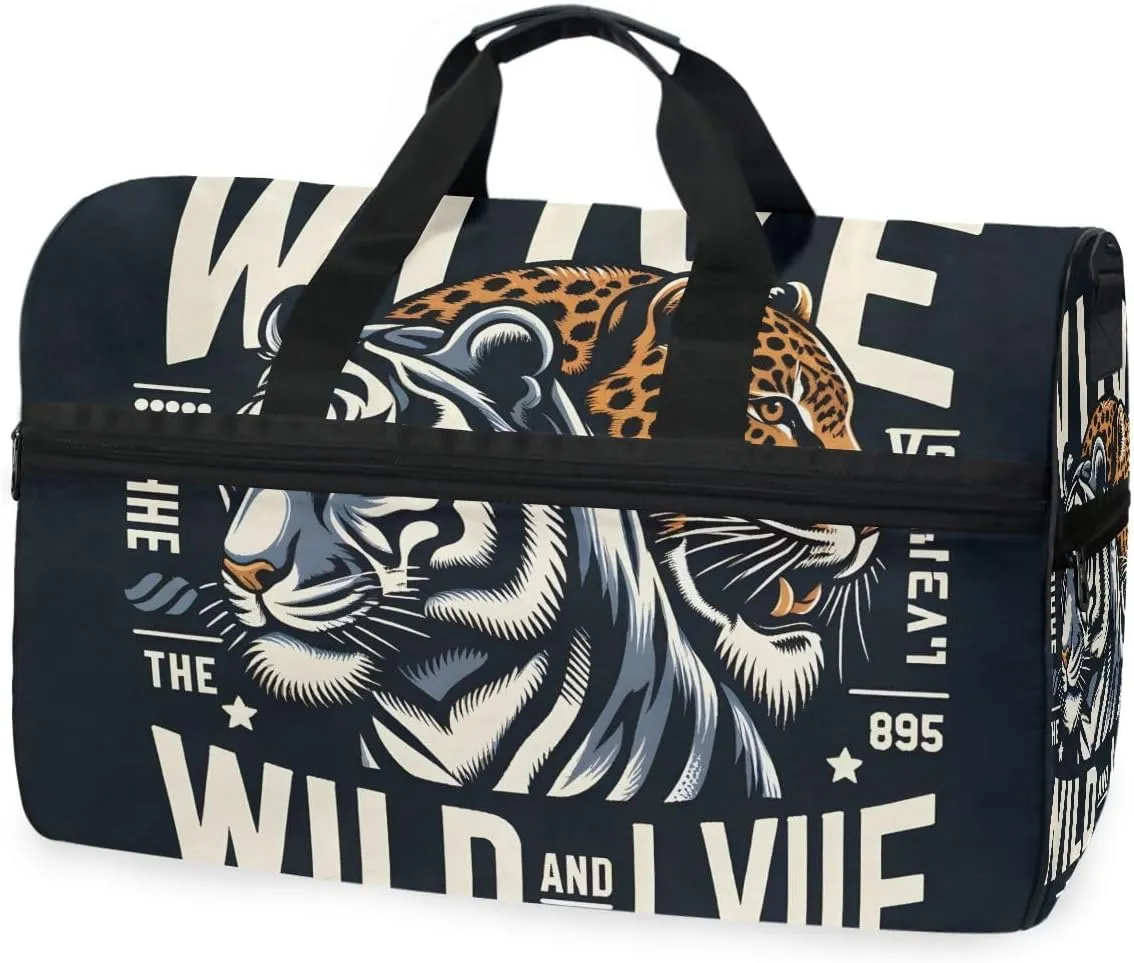 Tiger Leopard Wildlife Travel Duffel Bag Luggage Sports Gym Bags With Shoes Compartment Large Capacity Lightweight Duffle Bag For Men Women