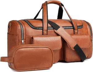 Travel Duffel Bag for Men, Large PU Leather Carry on Duffle Bag for Traveling, Waterproof Duffel Bag for Men Overnight Weekender Gym Bag with Shoe Compartment - Perfect for Daily Use/Birthday Gift,
