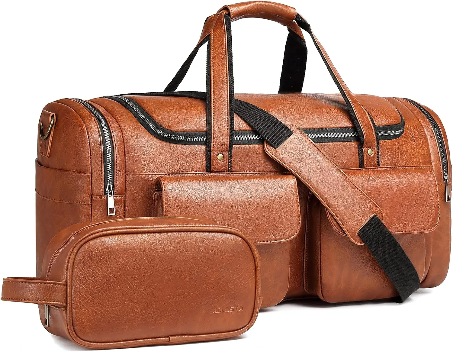 Travel Duffel Bag for Men, Large PU Leather Carry on Duffle Bag for Traveling, Waterproof Duffel Bag for Men Overnight Weekender Gym Bag with Shoe Compartment - Perfect for Daily Use/Birthday Gift,