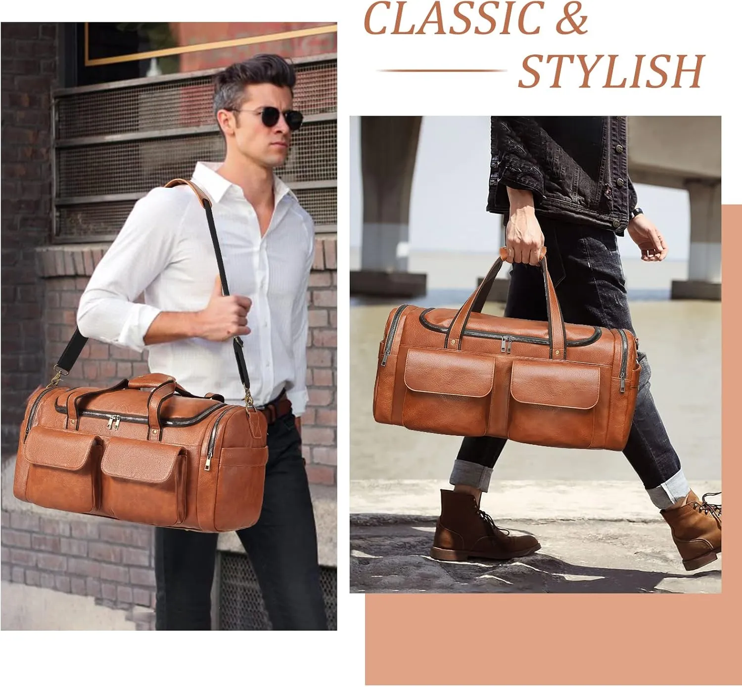 Travel Duffel Bag for Men, Large PU Leather Carry on Duffle Bag for Traveling, Waterproof Duffel Bag for Men Overnight Weekender Gym Bag with Shoe Compartment - Perfect for Daily Use/Birthday Gift,