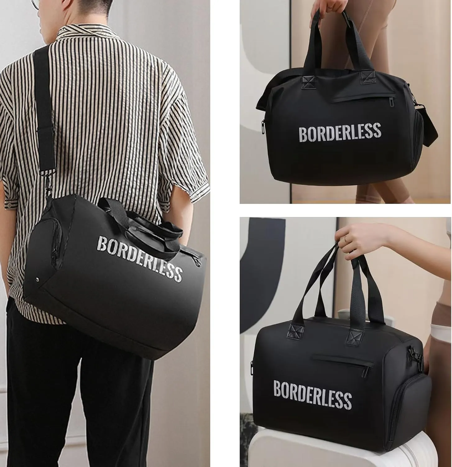 Travel Duffle Bag Gym Bag for Women with Shoes Compartment, Personal Item Weekender Bag with Wet Pocket, Overnight Bag (Black)