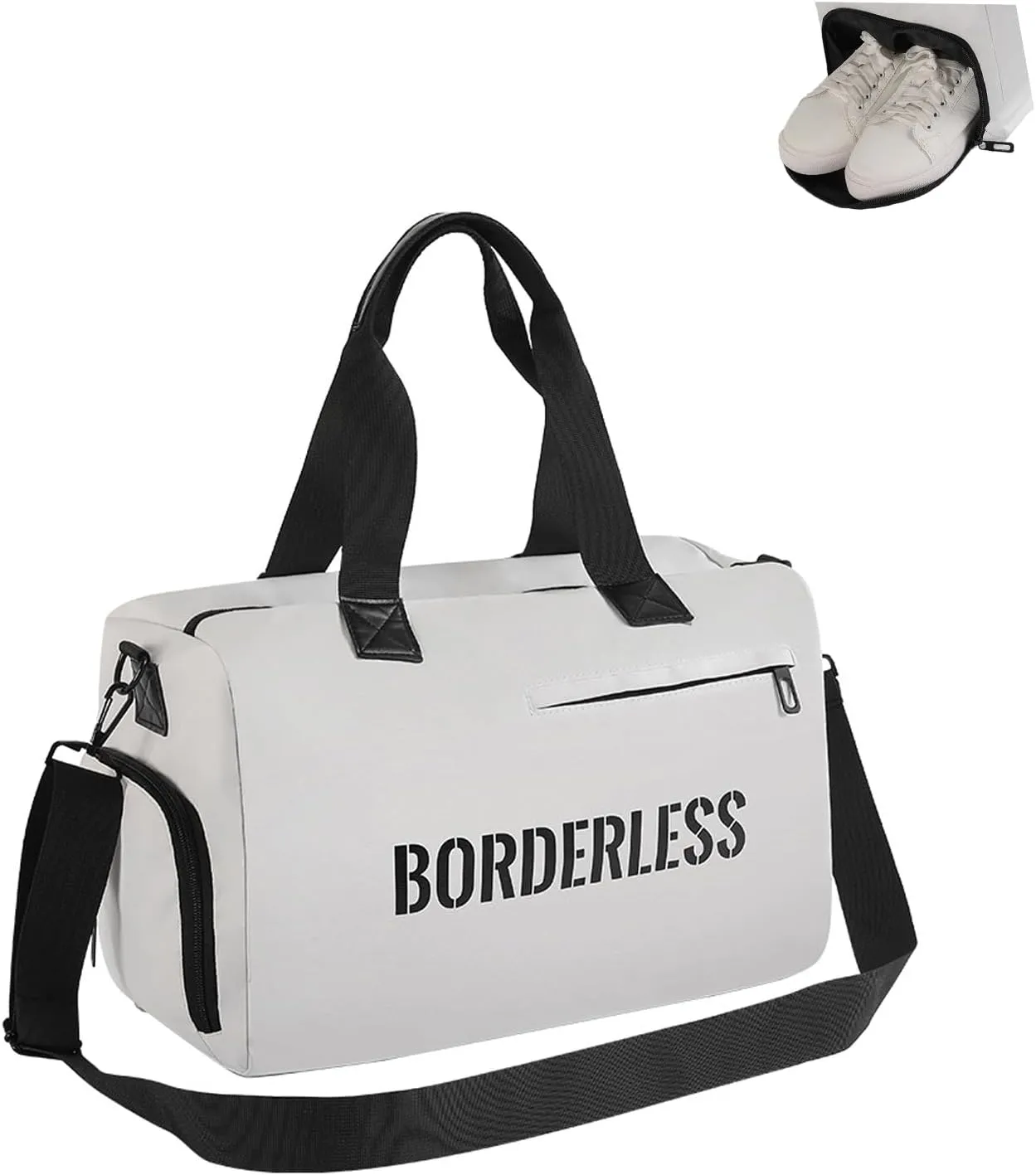 Travel Duffle Bag Gym Bag for Women with Shoes Compartment, Personal Item Weekender Bag with Wet Pocket, Overnight Bag (White)