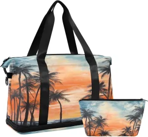 Trees and Sky Gym Bag for Men Women with Shoes Compartment & Wet Pocket Sport Travel Duffel Bag Waterproof Weekender Overnight Bag