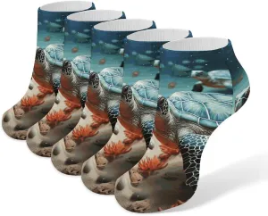 Turtle Starfish Ankle Socks Soft Breathable No Show Socks Comfortable Cotton Low Cut Casual Socks for Women Men 5 Pairs