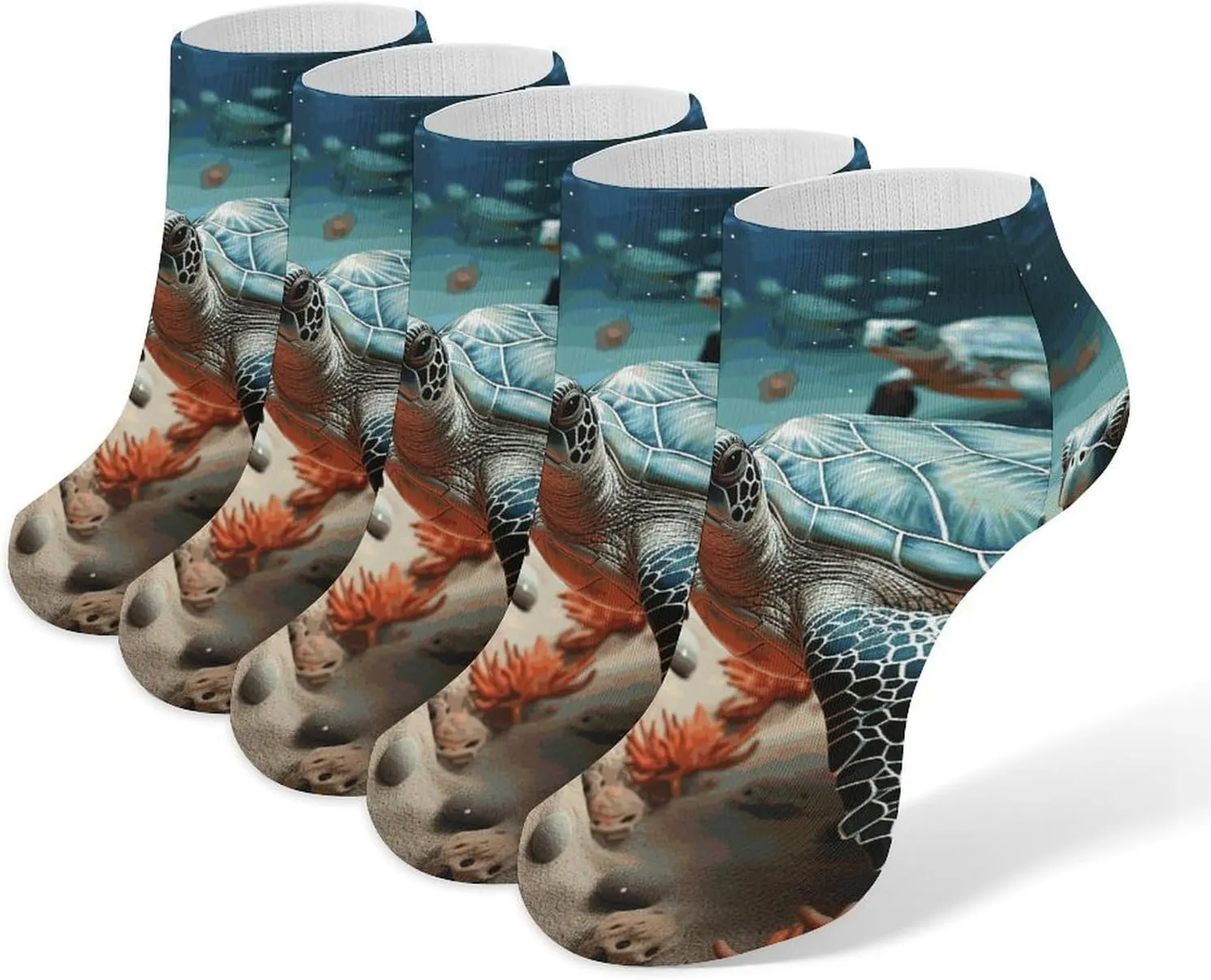Turtle Starfish Ankle Socks Soft Breathable No Show Socks Comfortable Cotton Low Cut Casual Socks for Women Men 5 Pairs