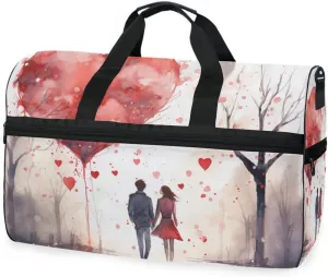 Valentine's Day Couples Travel Duffel Bag Luggage Sports Gym Bags With Shoes Compartment Large Capacity Lightweight Duffle Bag For Men Women